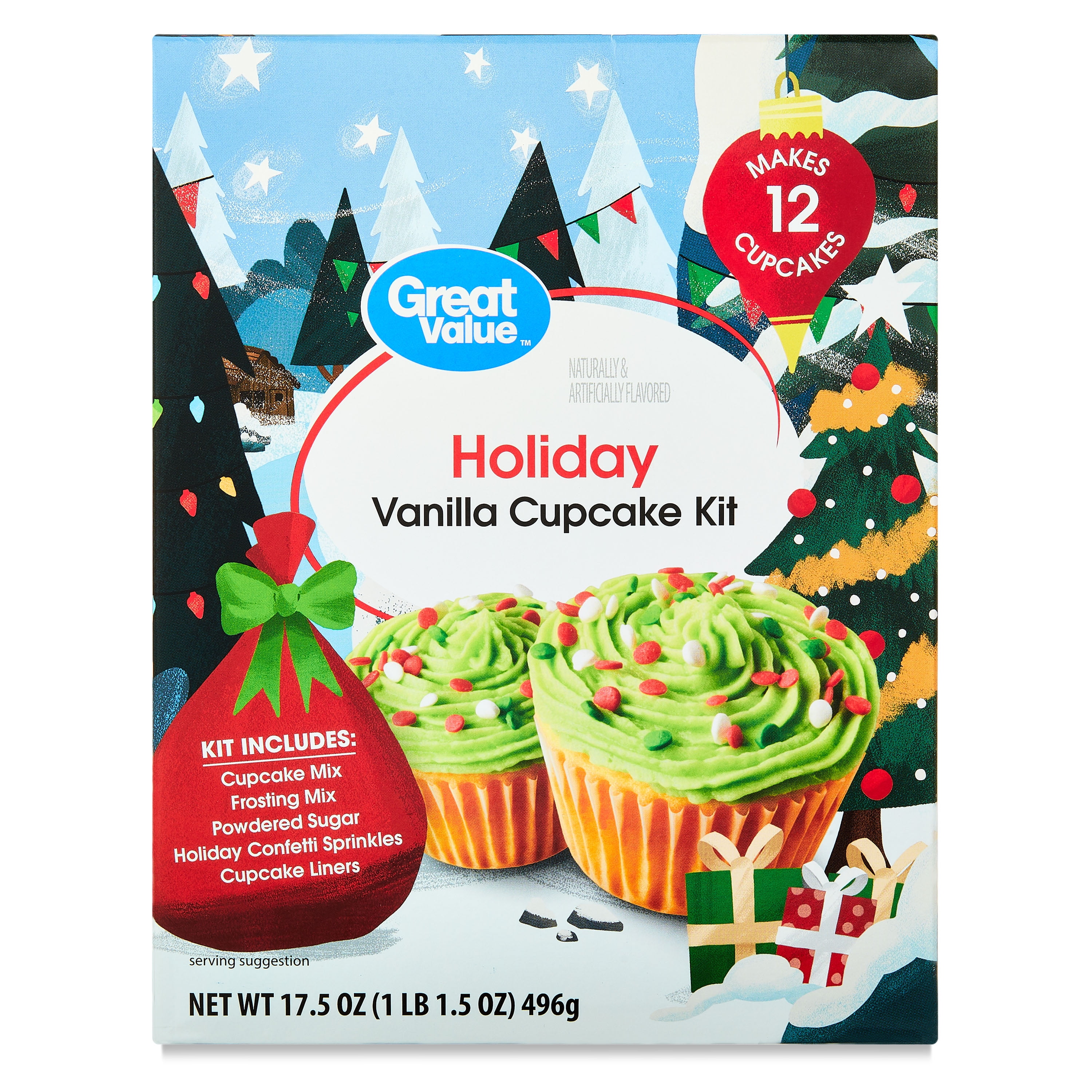 (2 pack) Great Value Holiday Vanilla Cupcake Kit, 1 Whole Kit, 17.5 oz