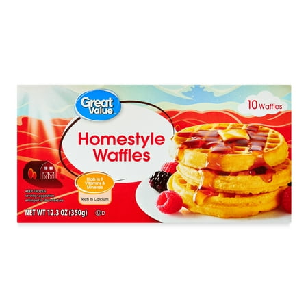 Great Value Homestyle Waffles, Kosher, Peanut-Free, Frozen, 12.3 oz, 10 Count