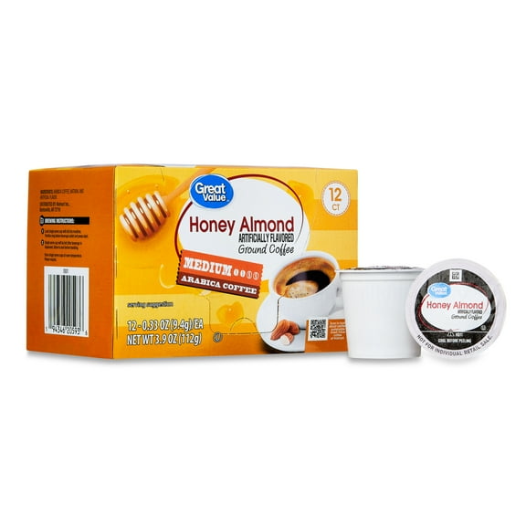 Great Value Honey Almond, Medium Roast Arabica Coffee Pods, 12 Count