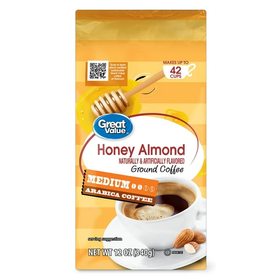 Great Value Honey Almond Medium Roast Ground Coffee, 12 oz