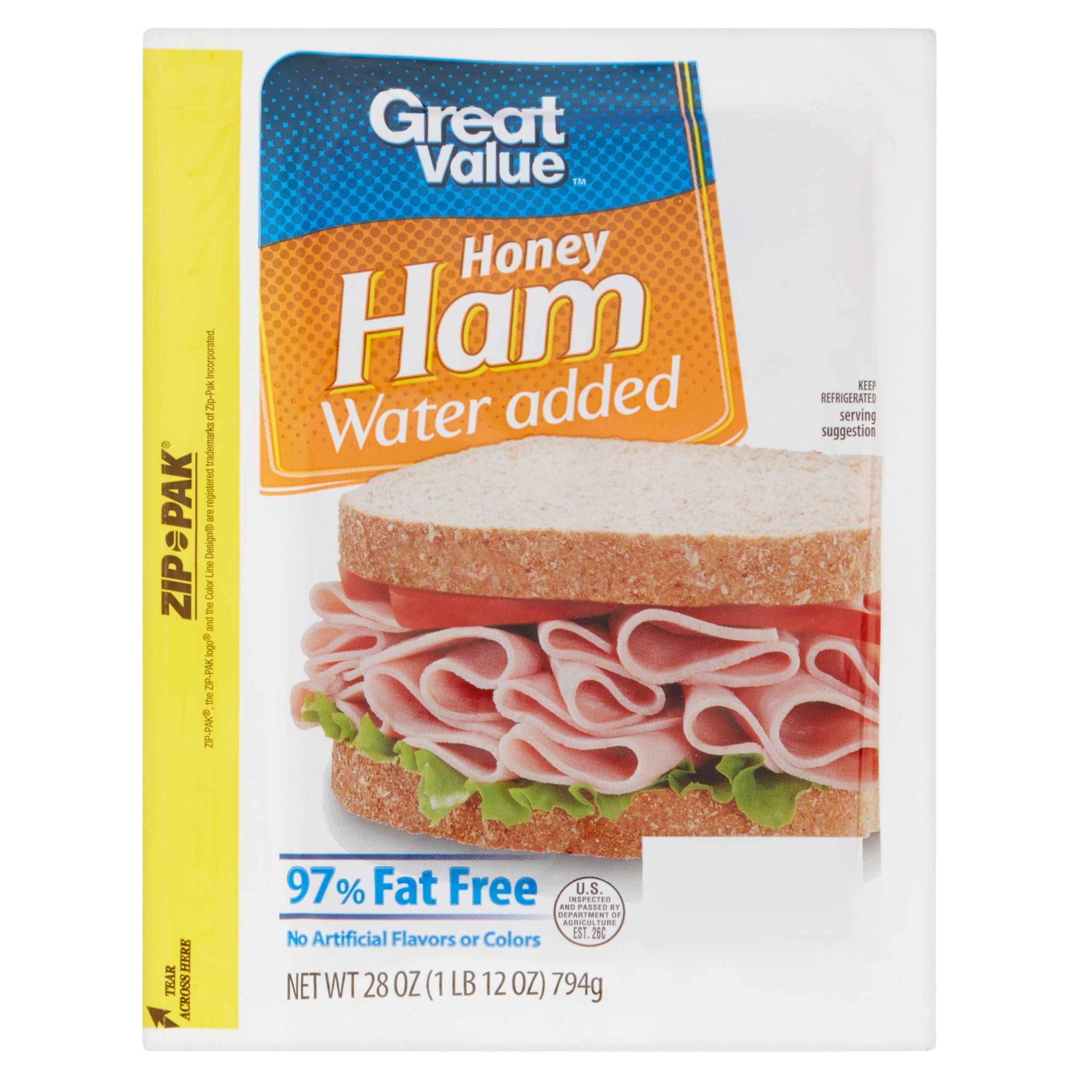 Great Value, Honey Ham, 28 oz Bag, Deli - Sliced