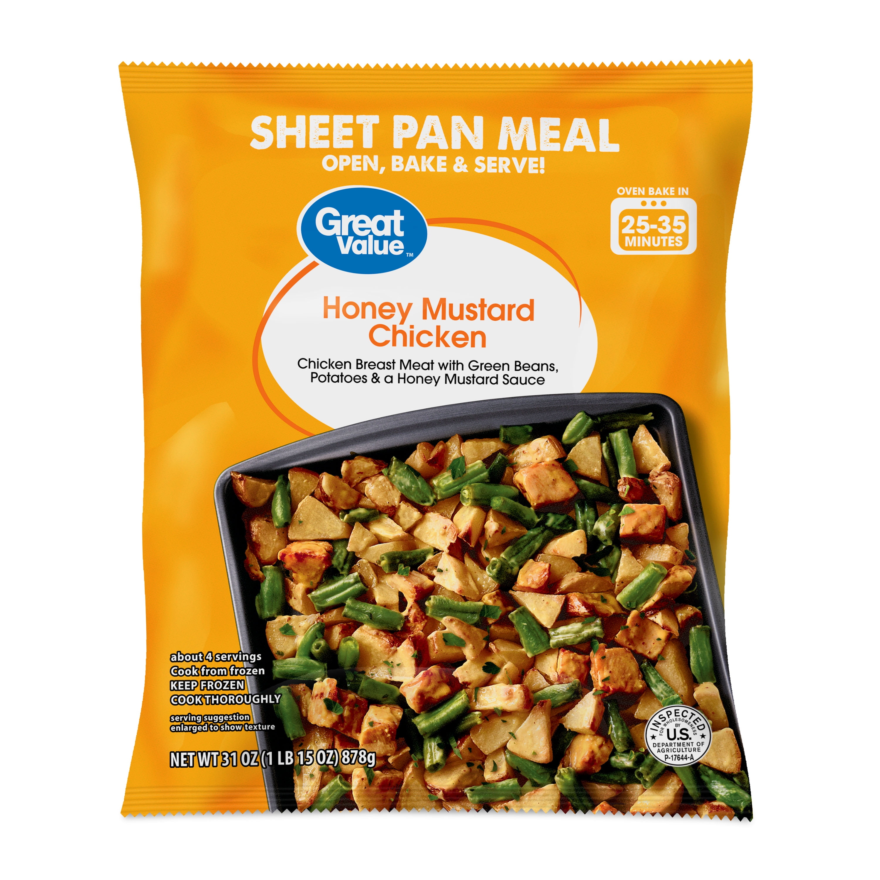 Great Value Honey Mustard Chicken Sheet Pan Meal, 31 oz (Frozen)