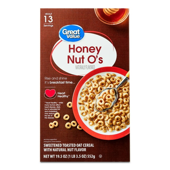 Great Value Honey Nut O's Oat Breakfast Cereal, 19.5 oz