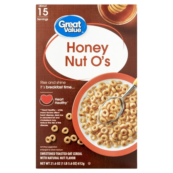 Great Value Honey Nut O's Oat Breakfast Cereal, 21.6 oz