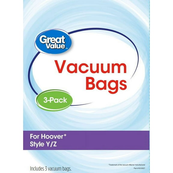 Great Value Hoover Style Y Z Vacuum Bag, 3-Pack, 2507