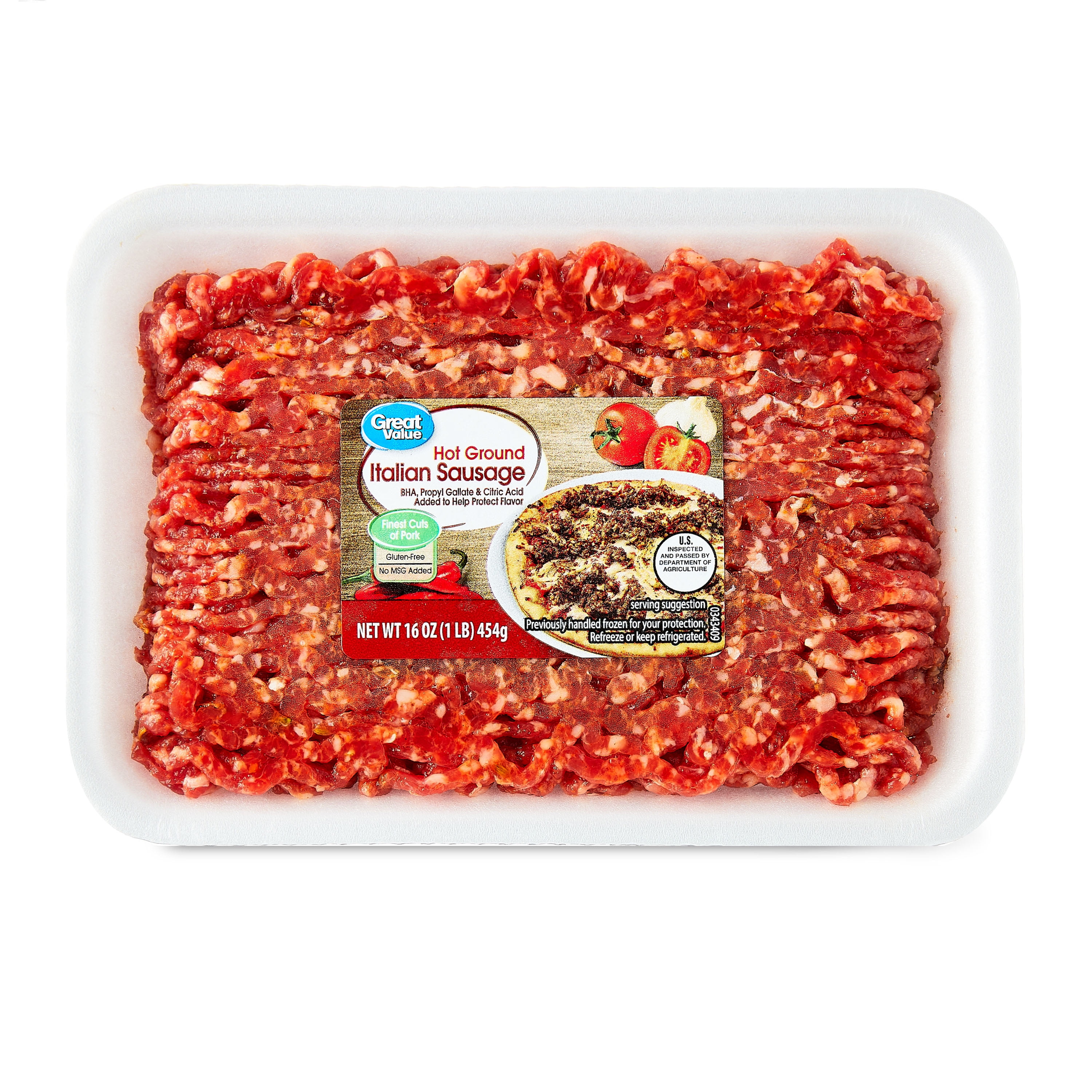 Great Value, Hot Ground Italian Sausage, Pork, 1lb (Fresh)