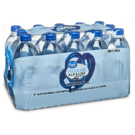 Great Value Hydrate Alkaline Water, 16.9 fl oz, 15 Count Bottles