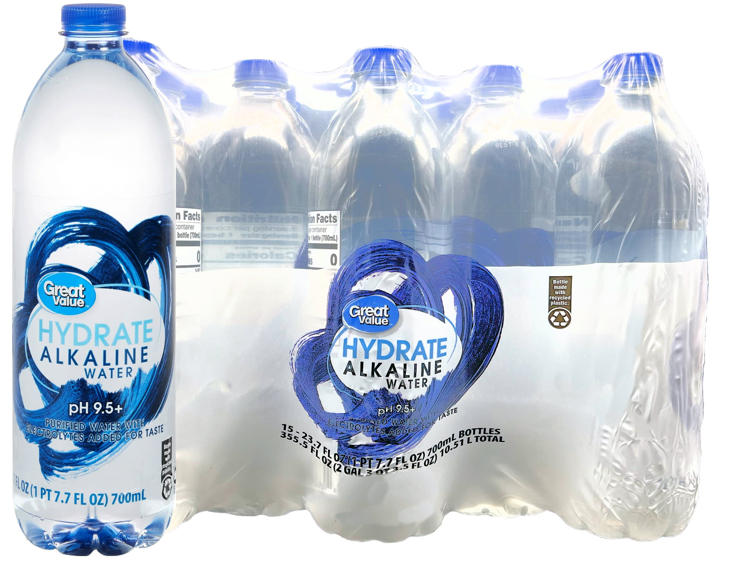 Great Value Hydrate Alkaline Water, 23.7 fl oz, Bottle, 15 Count