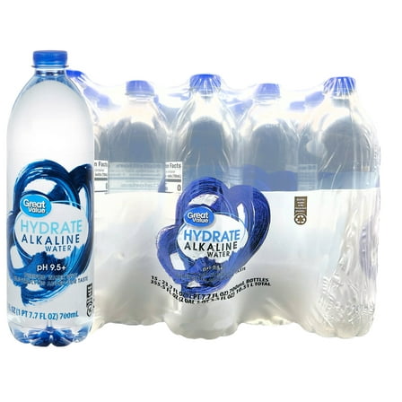 Great Value Hydrate Alkaline Water, 23.7 fl oz, Bottle, 15 Count