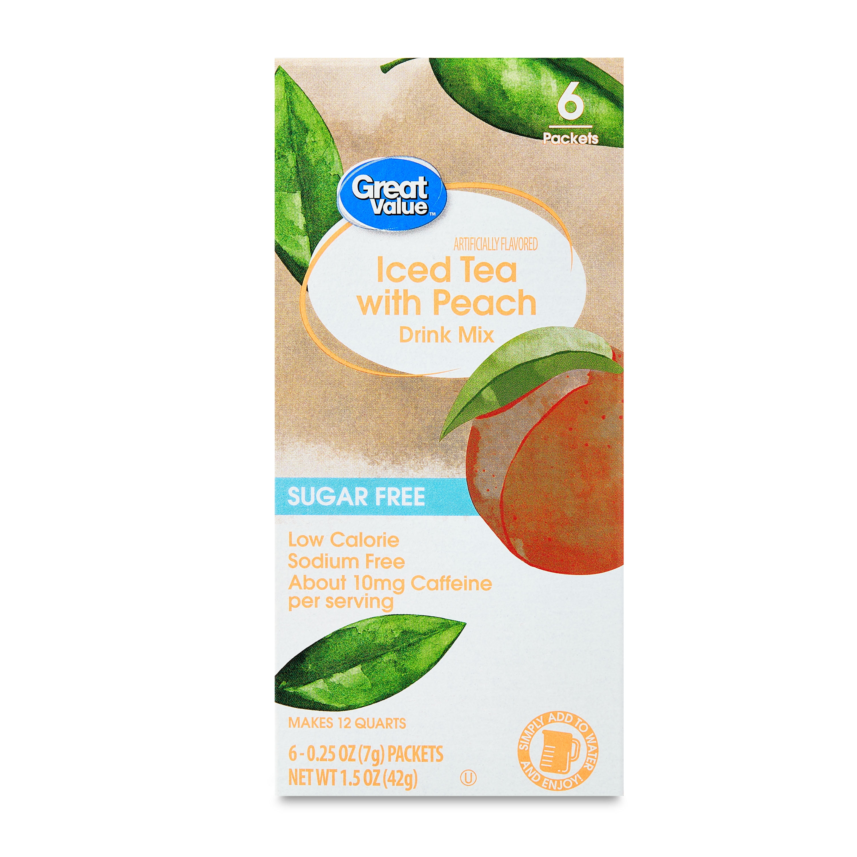 Great Value Iced Tea with Peach Liquid Drink Mix, 0.25 oz, 6 Count