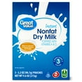 thumbnail image 1 of Great Value Instant Nonfat Dry Milk, 3.2 oz Pouches (3 Count), Makes 3 Quarts Total, 12 Servings per Container, 1 of 8