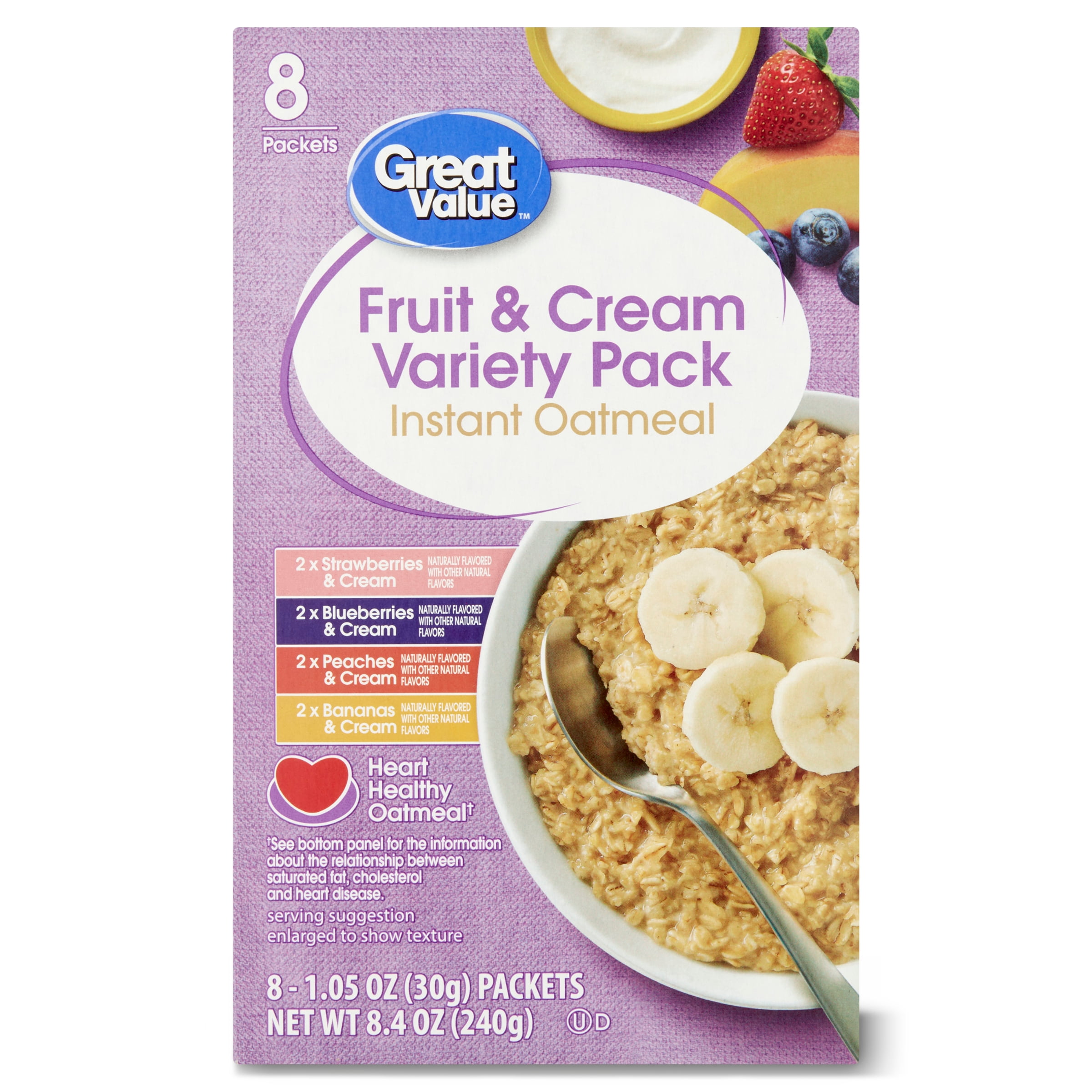 Great Value Instant Oatmeal Variety Pack, 1.23 oz, 8 Count