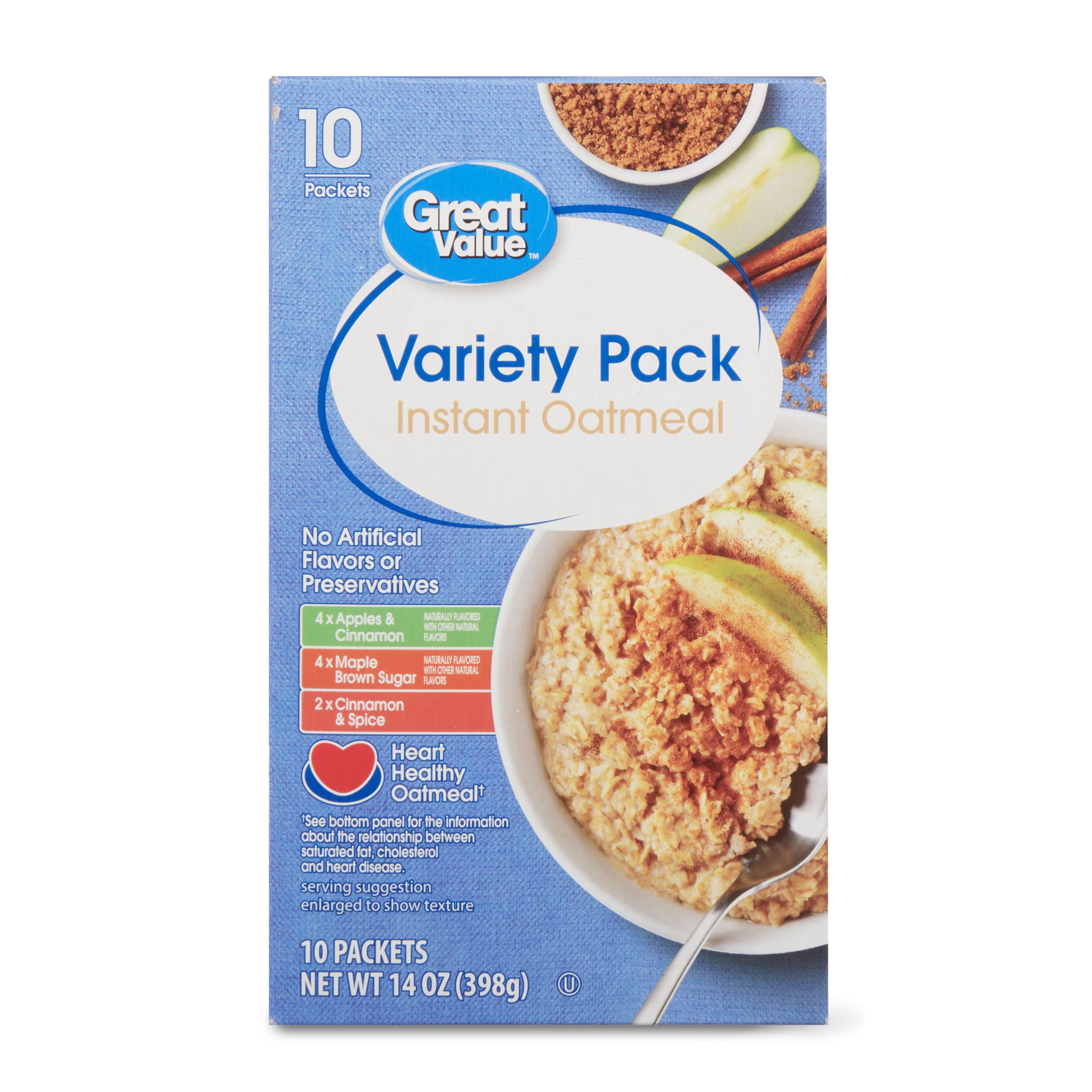 Great Value Instant Oatmeal Variety Pack, 14 oz, 10 Count