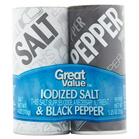 Great Value Iodized Salt & Black Pepper, 2 Pack