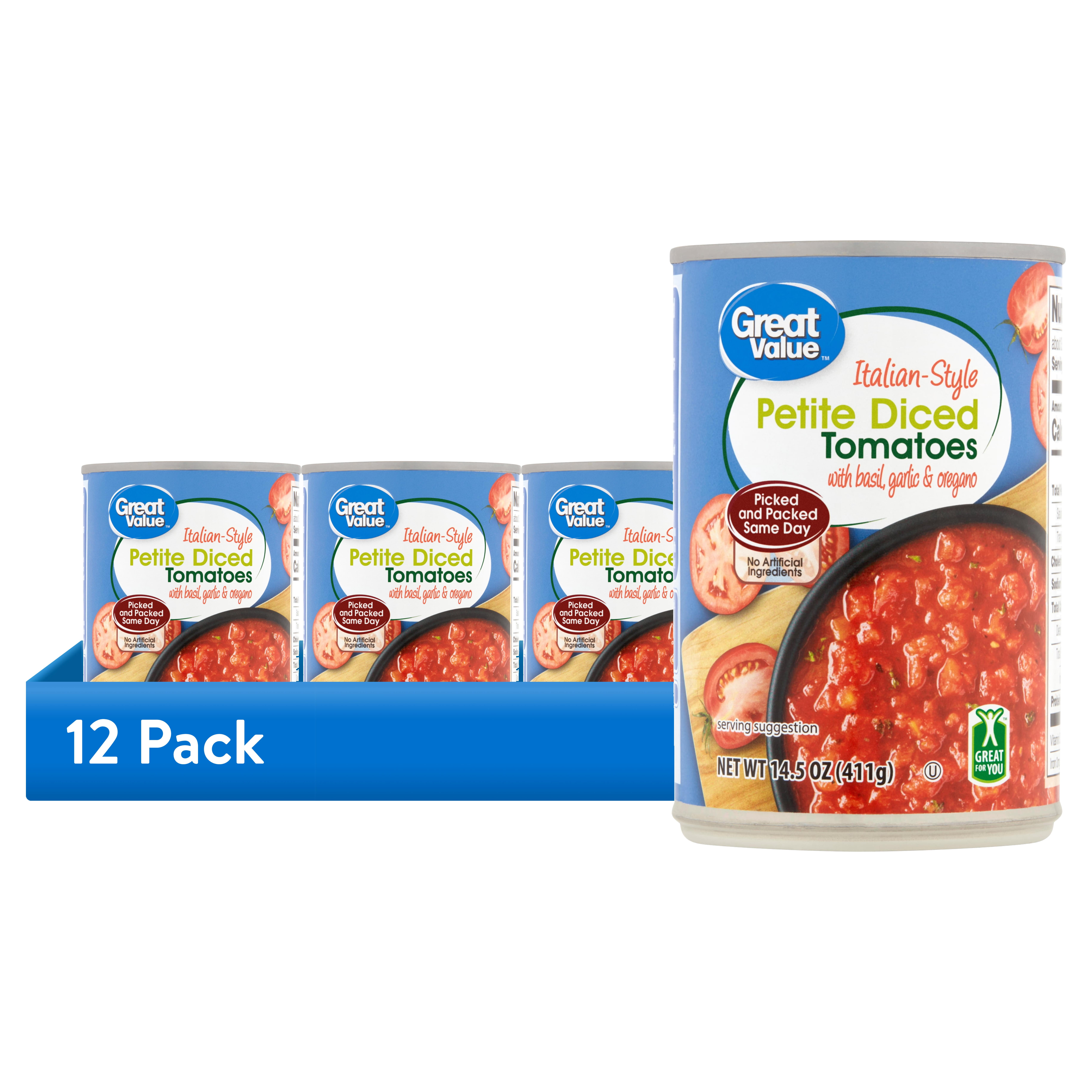 (12 pack) Great Value Italian-Style Petite Diced Tomatoes with Basil, Garlic and Oregano, 14.5 oz