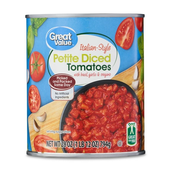 Great Value Italian-Style Petite Diced Tomatoes, 28 oz