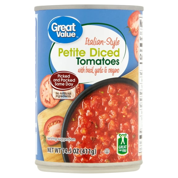 Great Value Italian-Style Petite Diced Tomatoes with Basil, Garlic and Oregano, 14.5 oz