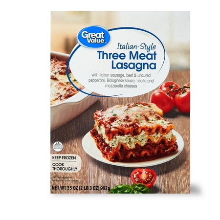 Great Value Italian-Style Three Meat Lasagna, 35 oz Packaged Meal (Frozen)