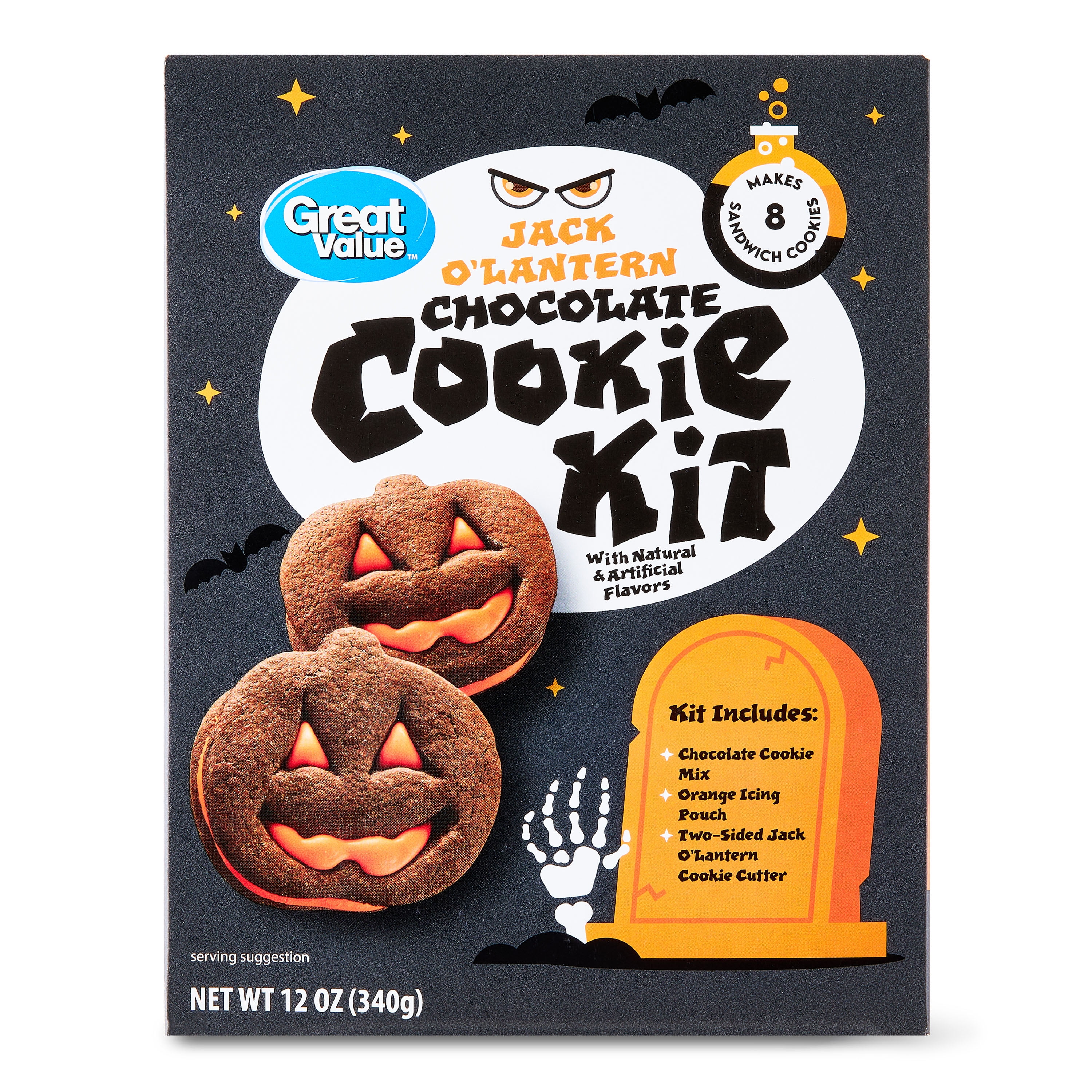 Great Value Jack-O'-Lantern Chocolate Cookie Kit, 12 oz - Walmart.com