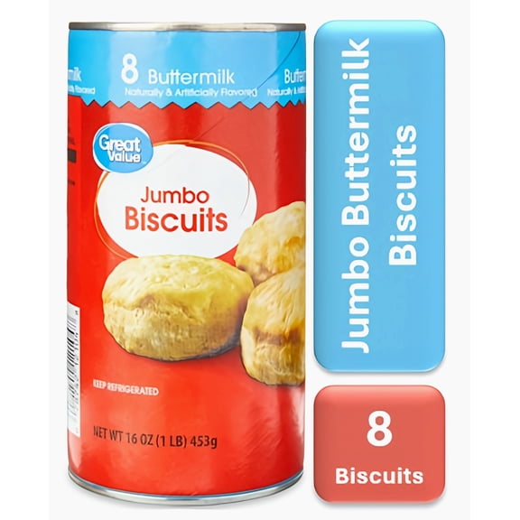 Great Value Jumbo Buttermilk Biscuits, 16 oz, 8 Count