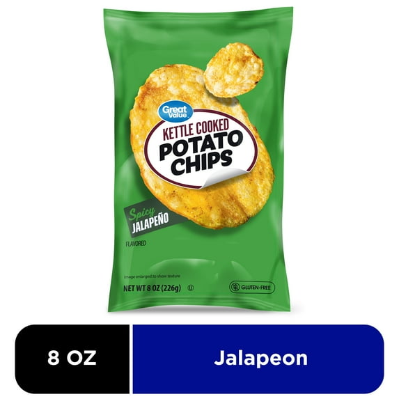 Great Value Kettle Cooked Jalapeno Flavored Potato Chips, 8 oz