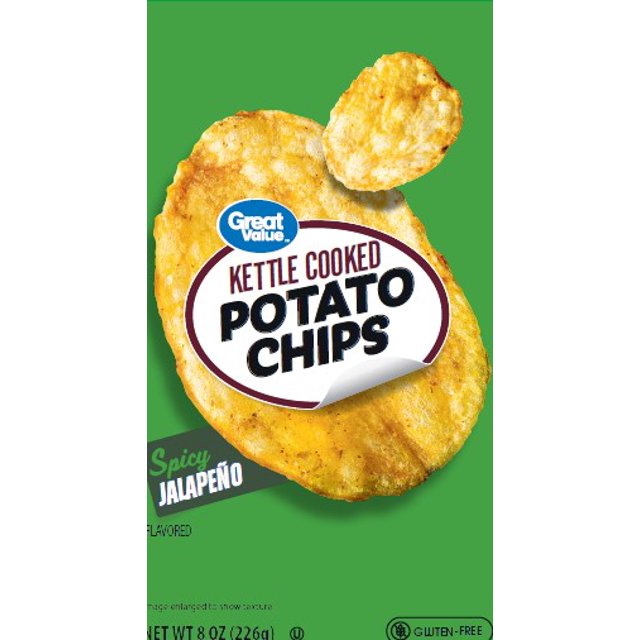 Great Value Kettle Cooked Jalapeno Flavored Potato Chips, 8 oz