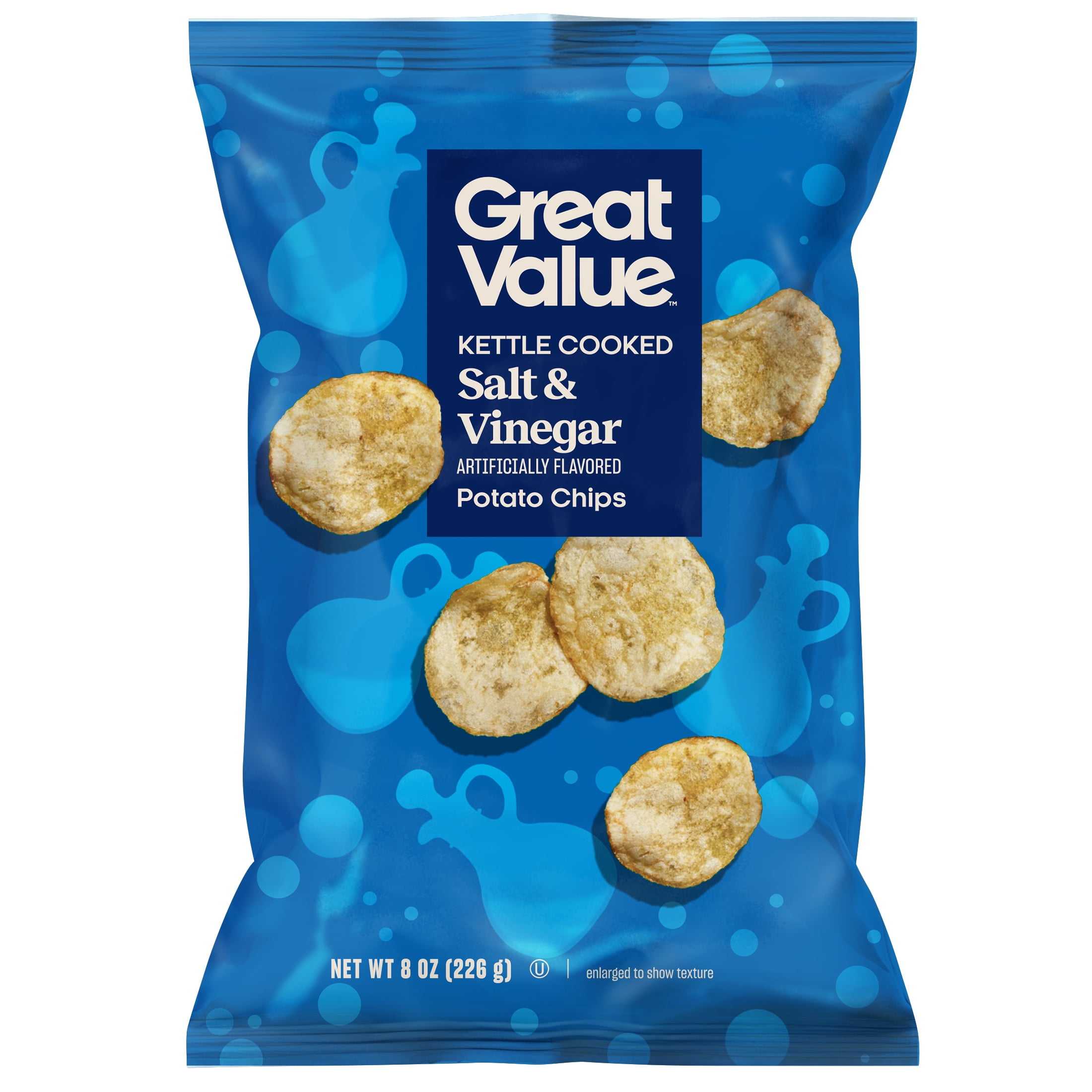 Great Value Kettle Cooked Salt and Vinegar Potato Chips, 8 oz