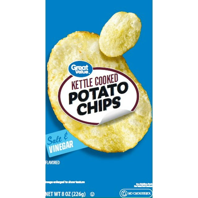 Great Value Kettle Cooked Salt and Vinegar Flavored Potato Chips, 8 oz