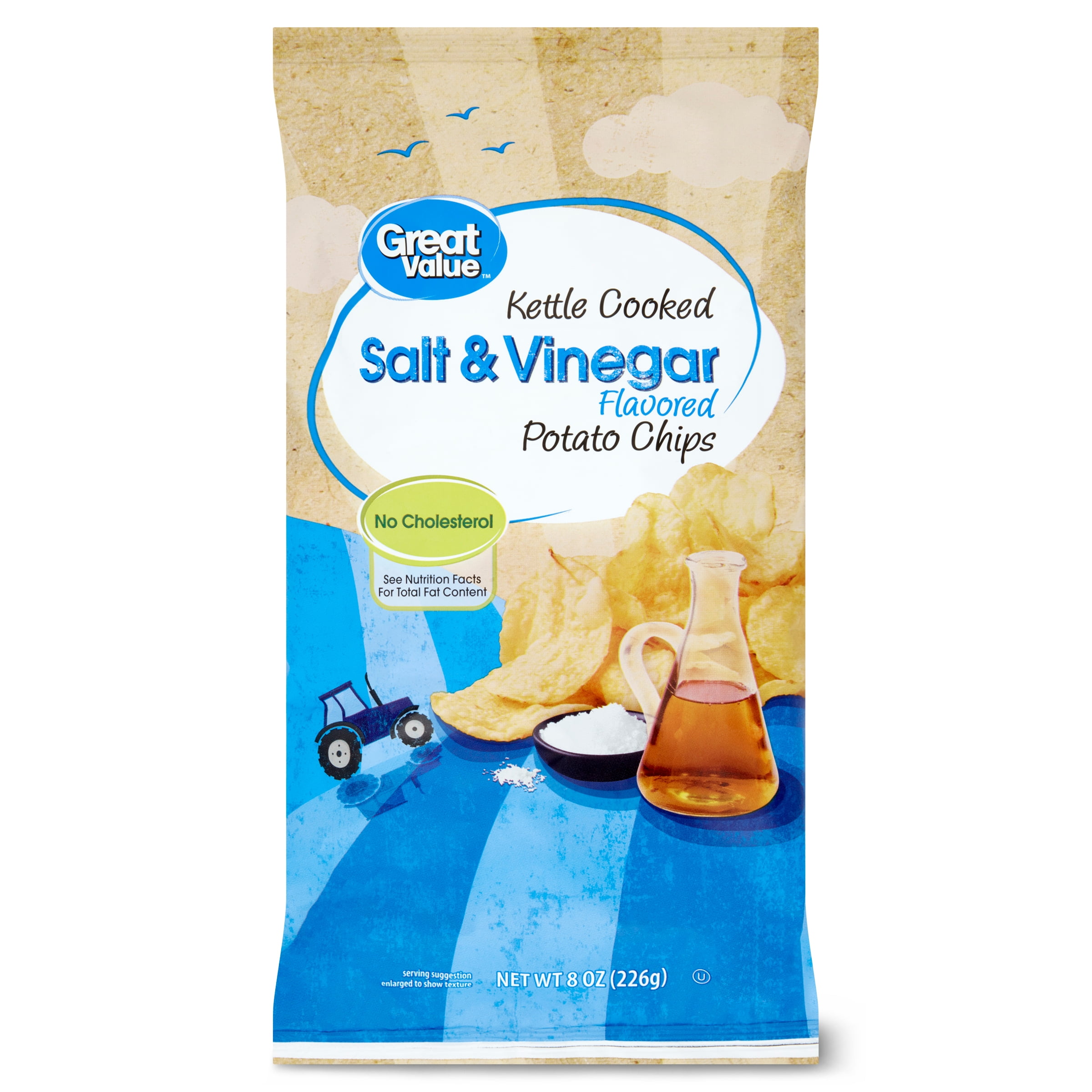 Great Value Kettle Cooked Salt and Vinegar Potato Chips, 8 oz