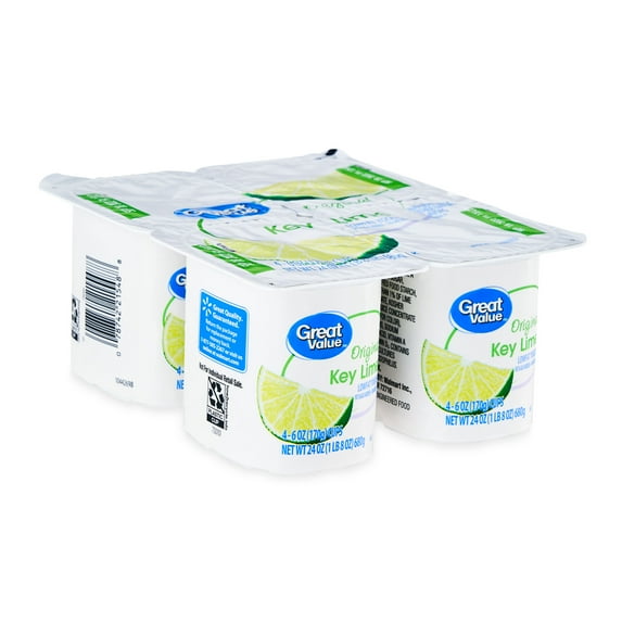 Great Value Key Lime Low-Fat Original Yogurt, 6 oz Cups, 4 Count