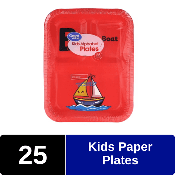 Great Value Kids Disposable Paper Plates, 25 Count, Assortment May Vary
