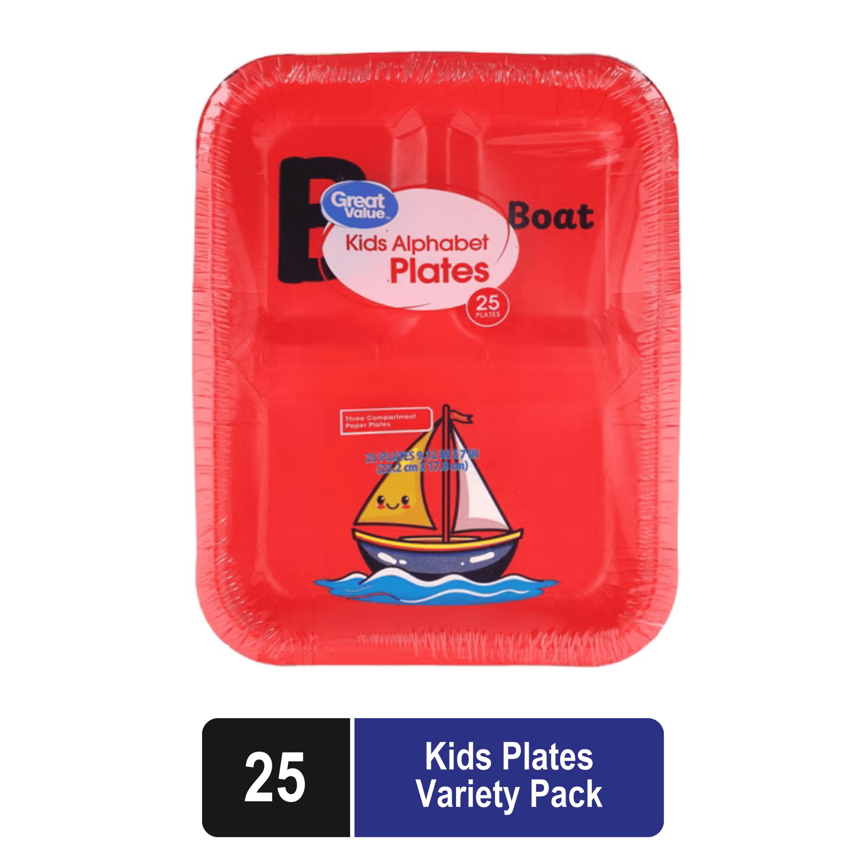 Great Value Kids Alphabet Disposable Paper Plates, 25 Count, Assortment May Vary