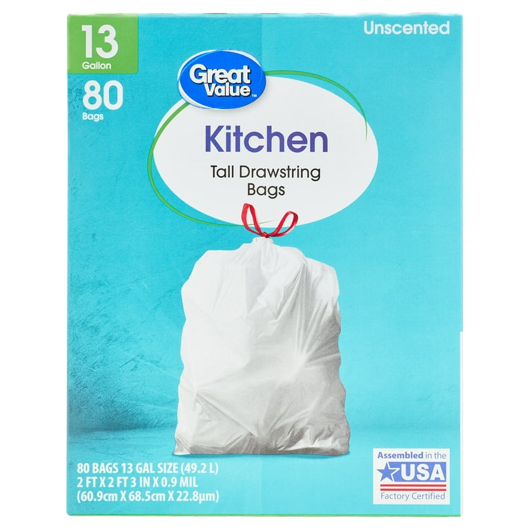 Great Value 30-Gallon Drawstring Large Multi-Purpose Bags, Unscented, 40  Count