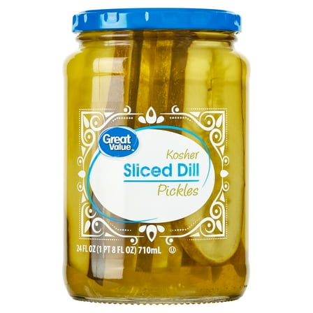 Great Value Kosher Sliced Dill Pickles Fresh Pack, 24 fl oz Jar