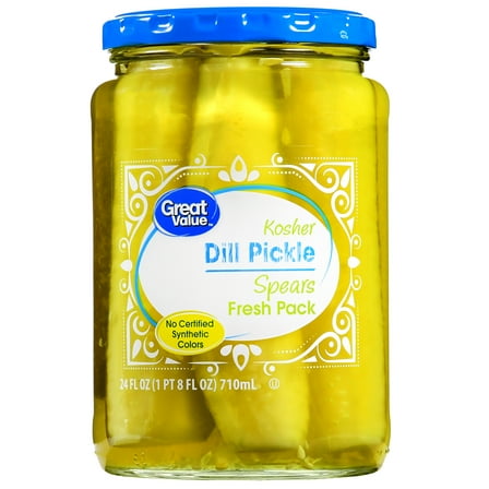 Great Value Kosher Spears Dill Pickle Fresh Pack, 24 fl oz Jar