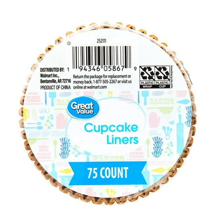 Great Value Kraft Brown Cupcake Liners, 75 Count