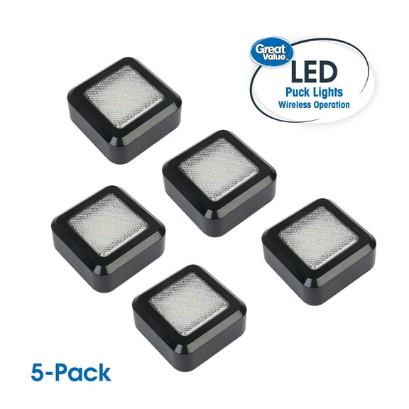 Great Value LED 100 Lumens Wireless Puck Lights 5-Pack, Black Finish