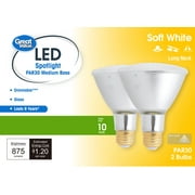 Great Value LED Bulb, 10-Watt 75W Equiv. PAR30 Dimmable Indoor Floodlight Bulb, E26 Base, Soft White, 2PK CA