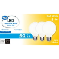 Great Value LED Bulb, 4.5-Watt (60W Equivalent) G25 Deco Bulbs E26 Base, Soft White, 3-Pack