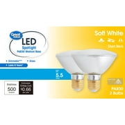 Great Value PAR30 LED Floodlight Bulb, 5.5W 50W Equivalent, Dimmable, E26 Base, Soft White 2700K, 2 Pack