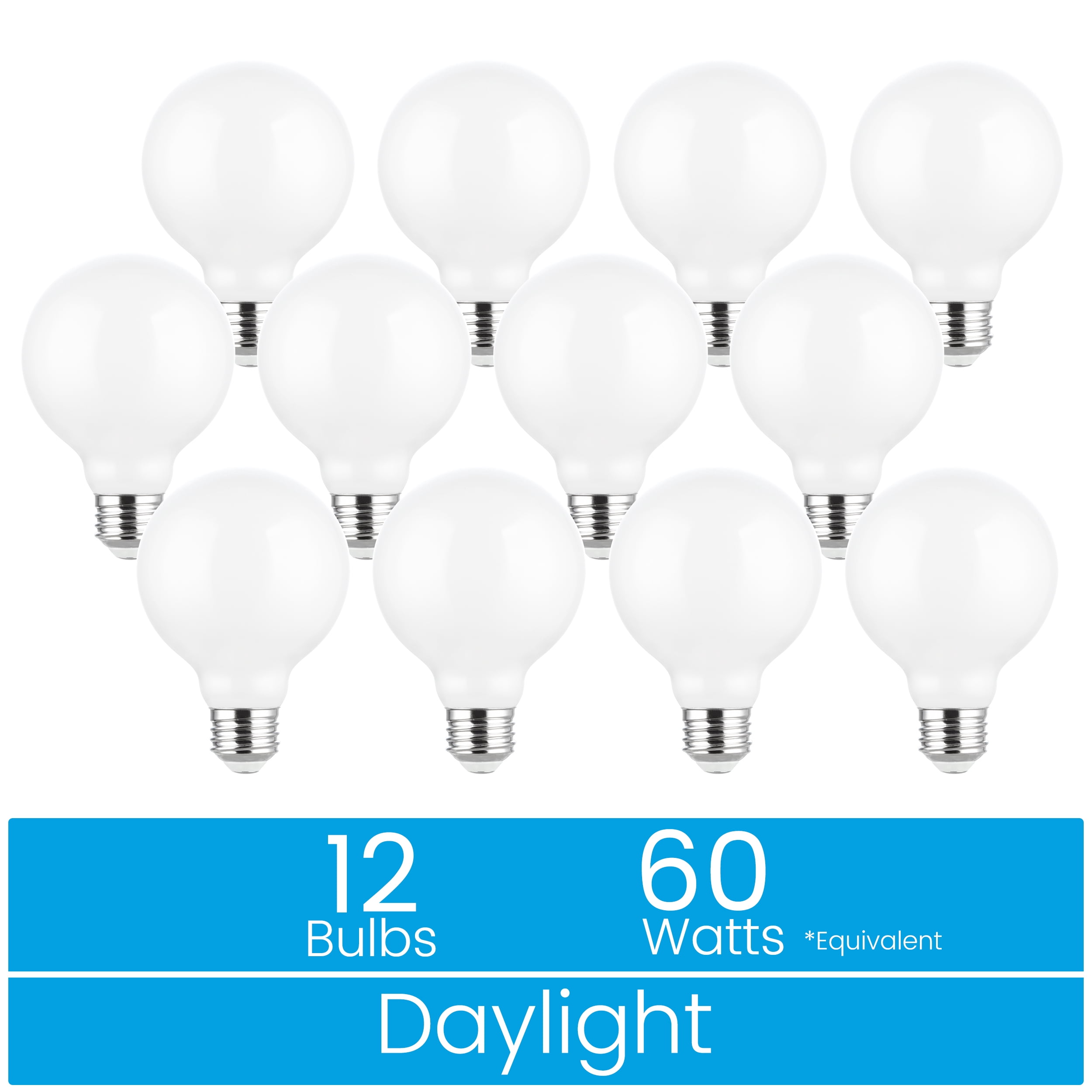 Great Value LED Bulb, 5.5-Watt (60W Equivalent) Day Light G25 Dimmable Deco Bulbs E26 Base, 12PK