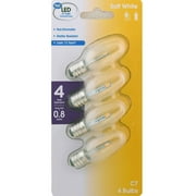 Great Value C7 LED Decorative Light Bulbs, 0.8W 4W Equivalent, Soft White, E12 Candelabra Base, 4 Pack