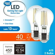 Great Value LED Ceiling Fan Bulb, 4.5-Watt 40W Eqv. A15 Shape E26 Base Daylight, 2 Pack