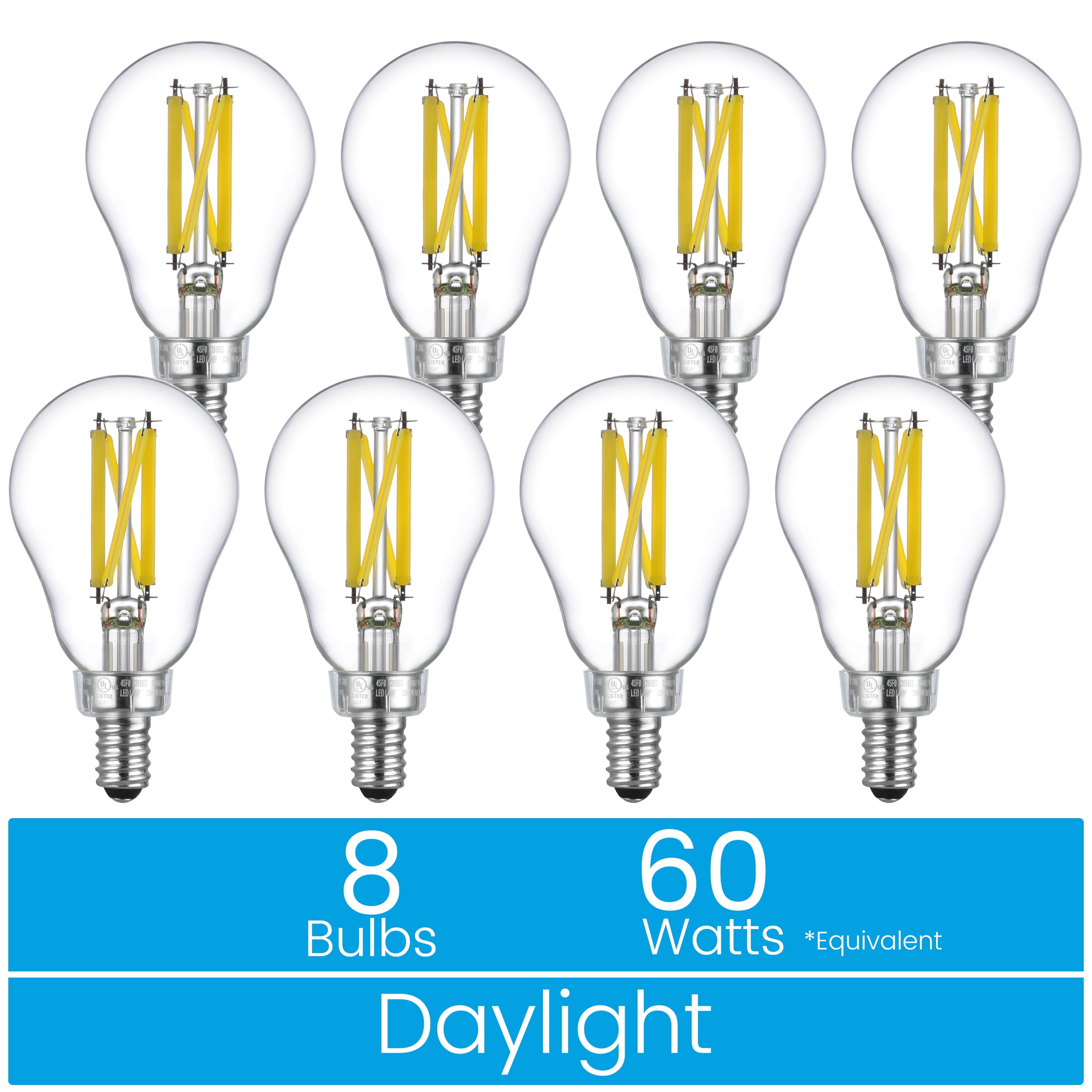 Great Value A15 LED Ceiling Fan Bulb, 6.5 Watts (60W Equivalent) Daylight Dimmable E12 Base, 8PK
