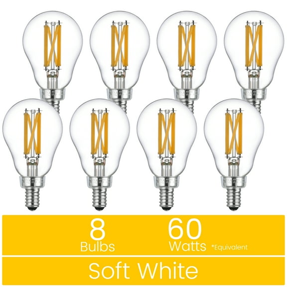 Great Value A15 LED Ceiling Fan Bulb, 6.5-Watt (60W Equivalent) Dimmable Soft White E12 Base, 8 Pack