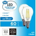 thumbnail image 1 of Great Value LED Ceiling Fan Bulb, 7-Watt (60W Eqv.) A15 Shape E12 Base Daylight, 2 Pack, 1 of 11