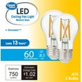 thumbnail image 1 of Great Value A15 LED 8.5W (60W Equivalent) Soft White Ceiling Fan E26 Medium Base Light Bulbs, Dimmable, 2 Pack, 1 of 9