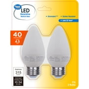 Great Value F15 LED 4.5W (40W Equivalent) Soft White E26 Medium Base Decorative Light Bulbs, Dimmable, 2 Pack