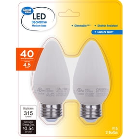 Great Value F15 LED 4.5W (40W Equivalent) Soft White E26 Medium Base Decorative Light Bulbs, Dimmable, 2 Pack
