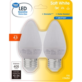 Great Value LED F15 Decorative Candle Light Bulbs, 4.5W, 40W Equivalent, Soft White, Dimmable, E26 Medium Base, 2 Pack